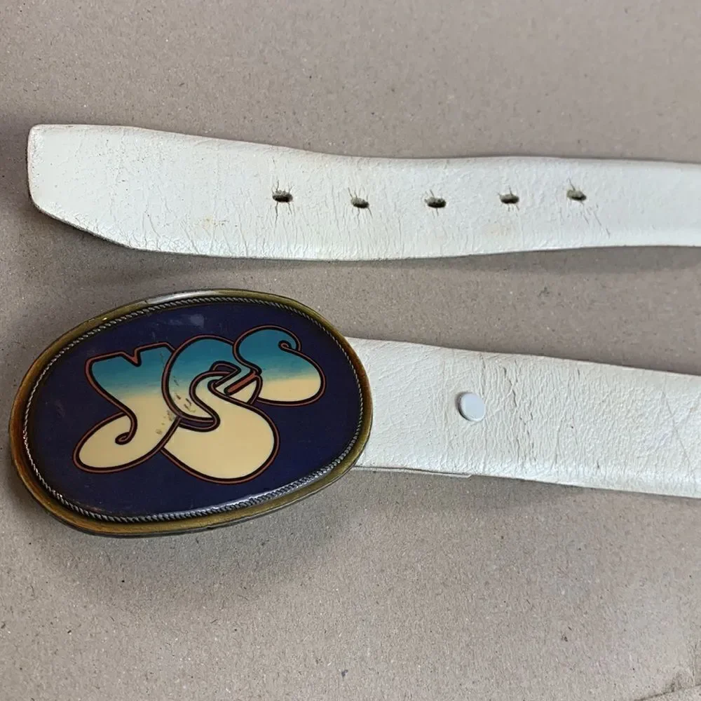 Vintage YES Pacifica MFG white leather Tex tan cowhide leather belt size 42